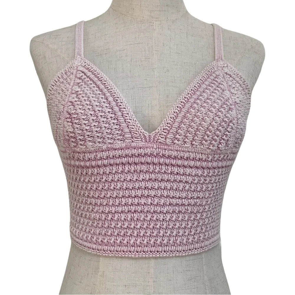 Pac Sun LA Hearts Pink Knit Crochet Spaghetti Strap Crop Top - Picture 4 of 12